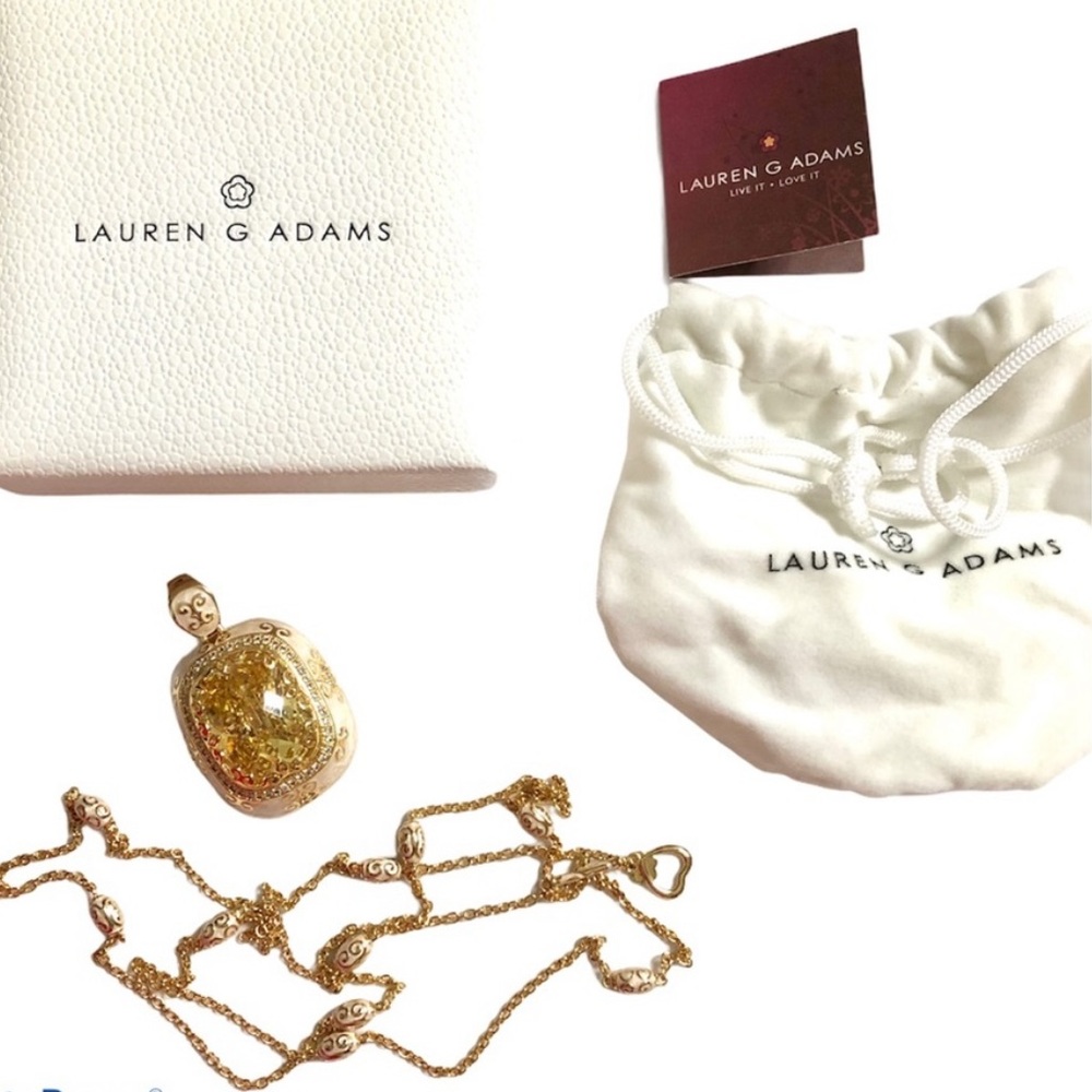 NWB NWT Lauren Adams Necklace Long Pendant Cream Enamel Gold CZ Vintage Elegant - Picture 6 of 13